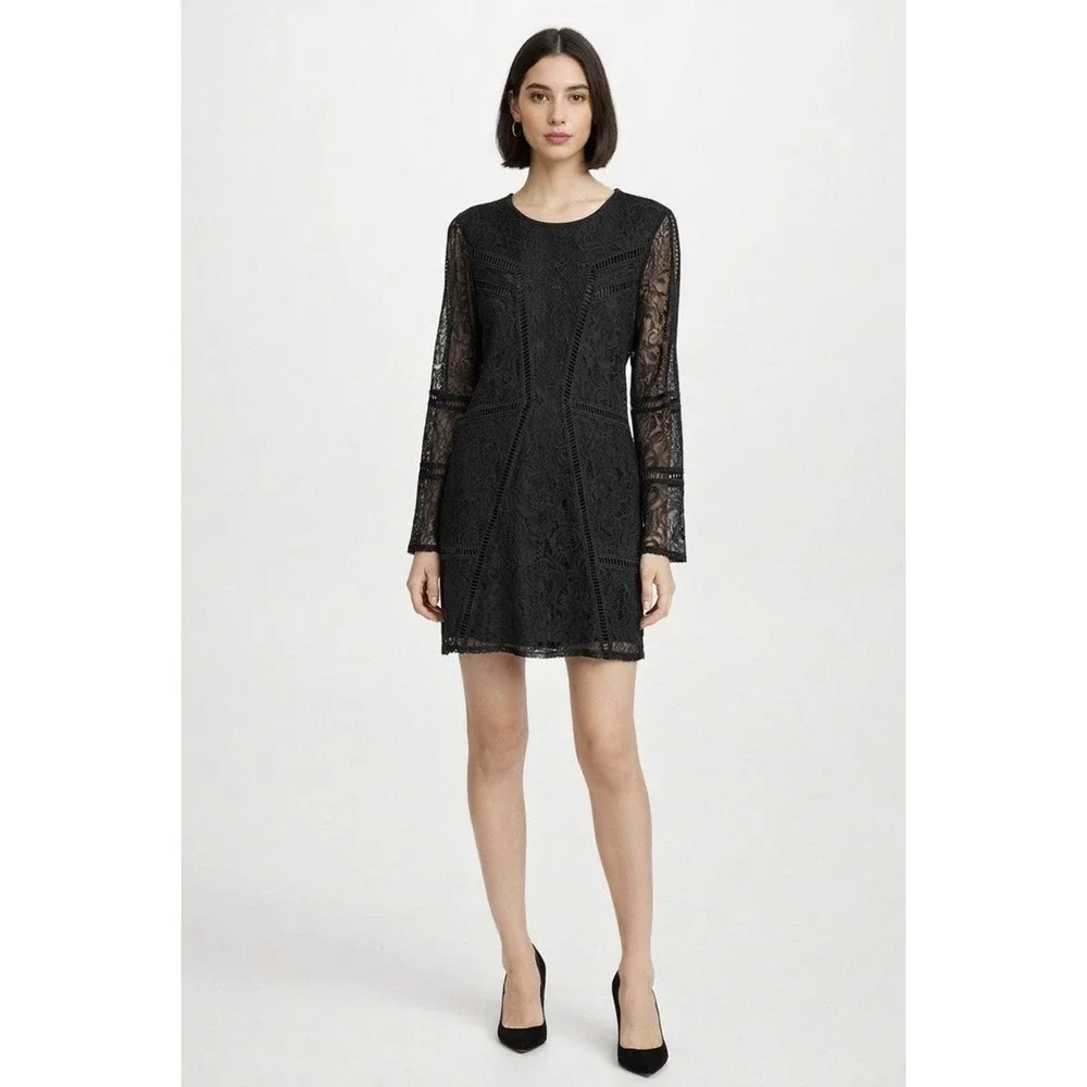 H&M Black Lace Dress Sheer Sleeves Whimsigoth Fairycore Flirty Size 6 H&M Black Lace Dress Sheer Sleeves Whimsigoth Fairycore Flirty Size 6